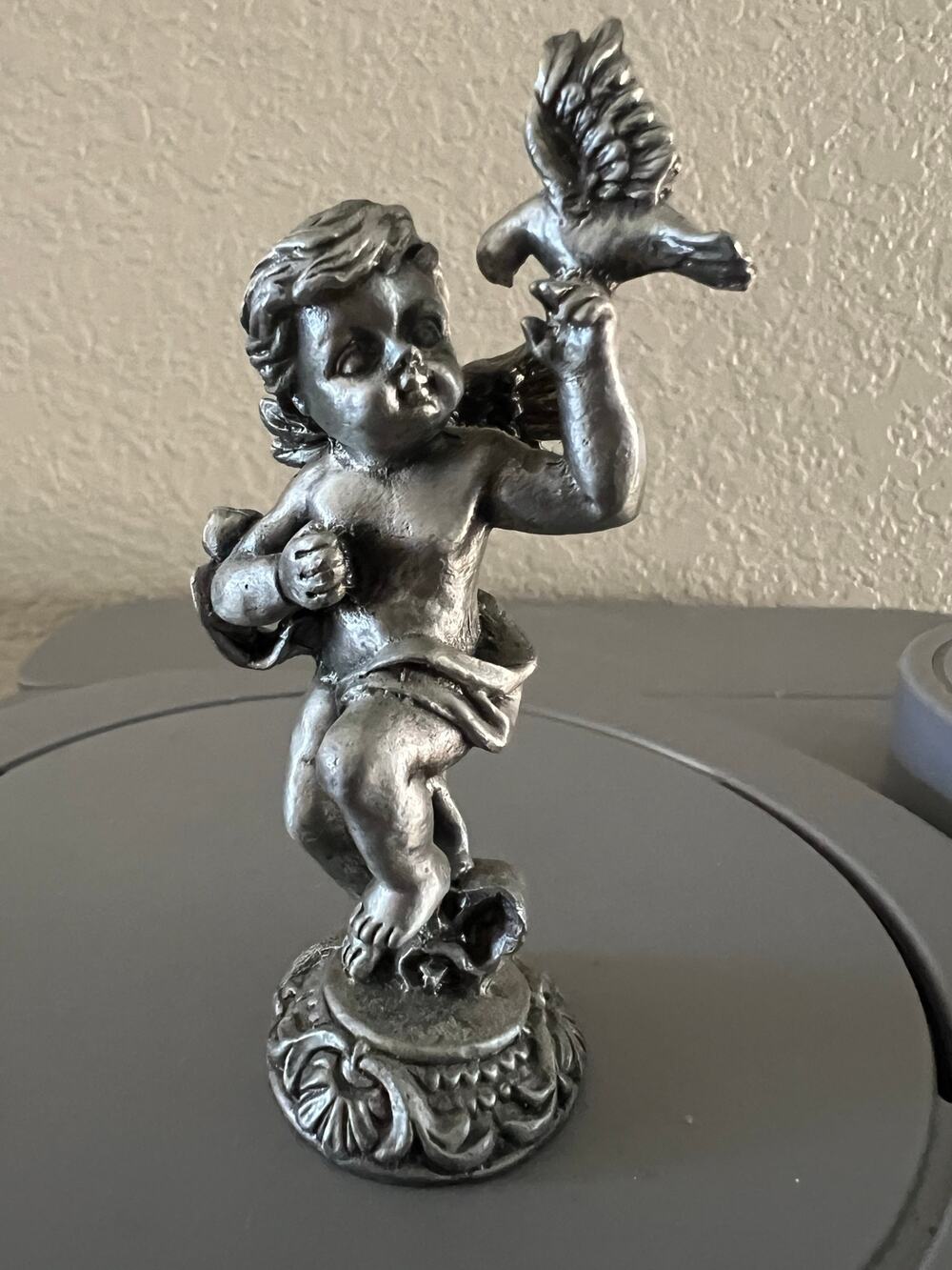 Vintage SUN Pewter Cherub Angel with Dove Figurine – 3.5" Collectible